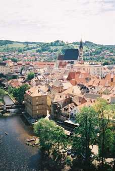 Cesky Krumlov - Tsjechie -  Met hotel op de voorgrond